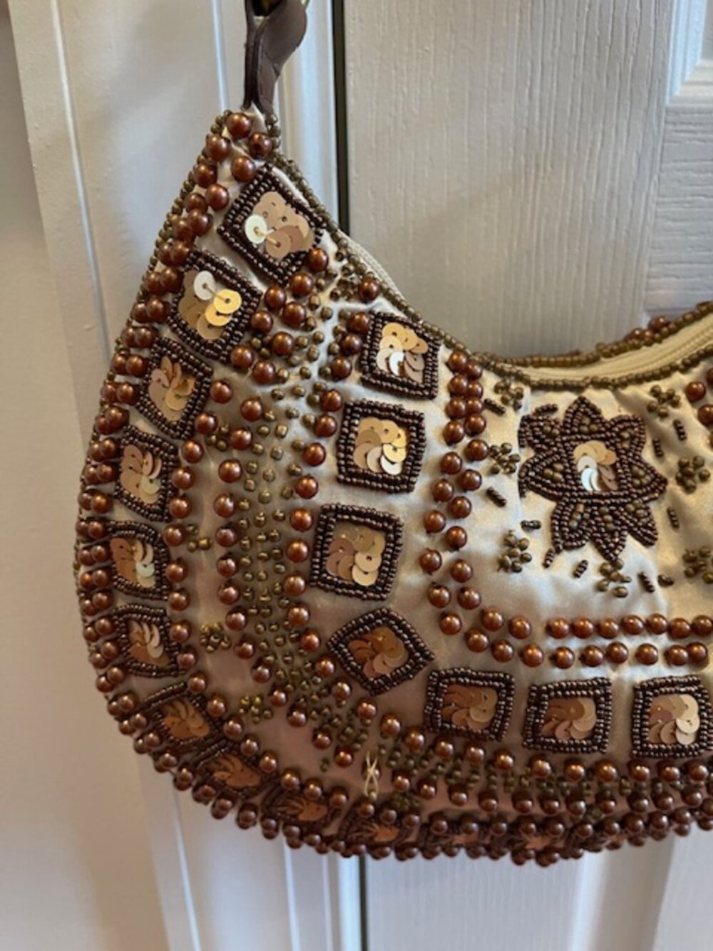 Vintage The Limited Shoulder Strap Beaded Purse Espresso Gold Colors Boho - Picture 8 of 15